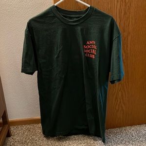 Anti Social Social Club T-Shirt - Green w/ Orange Font. Size Large